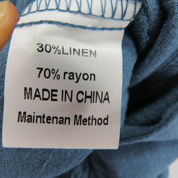 ANRABESS Romper Womens Small Blue One Shoulder Linen Blend Smocked Pleated New - Picture 7 of 11